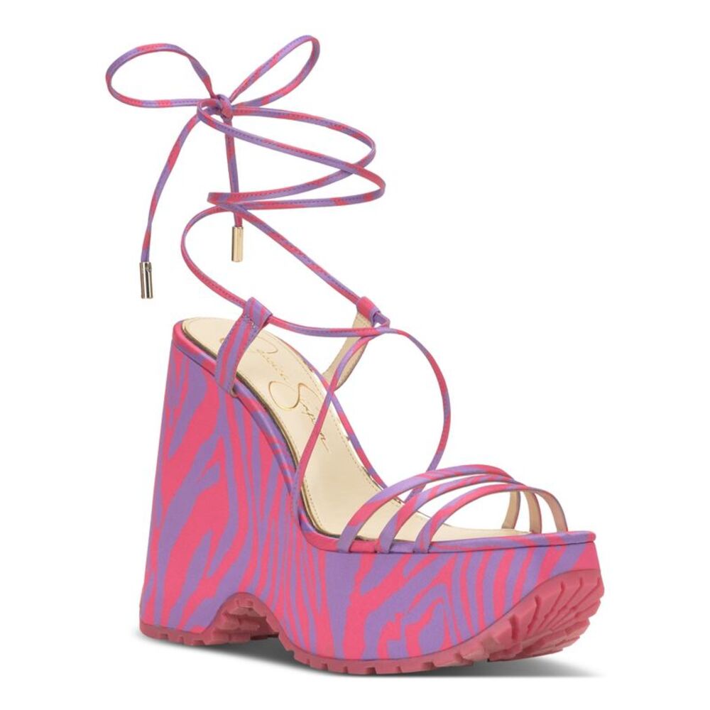 JESSICA SIMPSON Womens Purple 2" Platform Wrapping Damazy Wedge Sandal 8.5 M